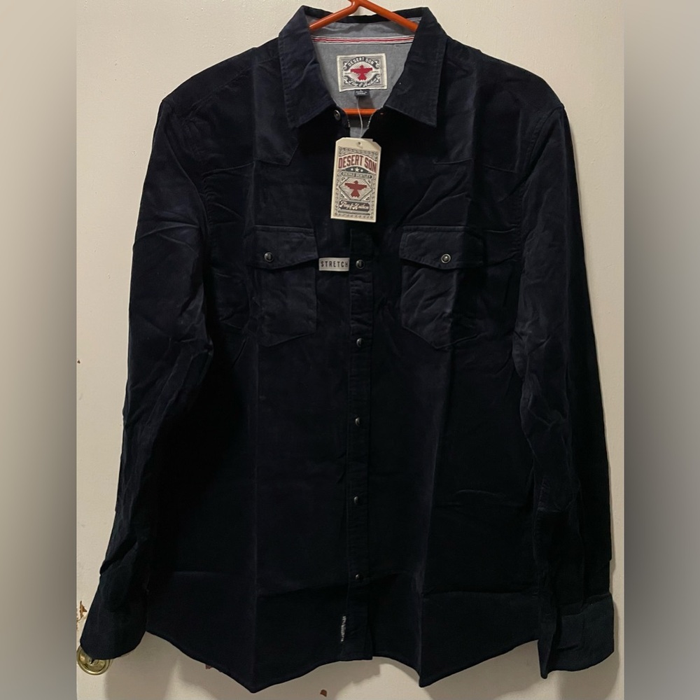 Flag & Anthem Desert Son Men’s Dark Navy Plaid Western Long Sleeve Shirt Large